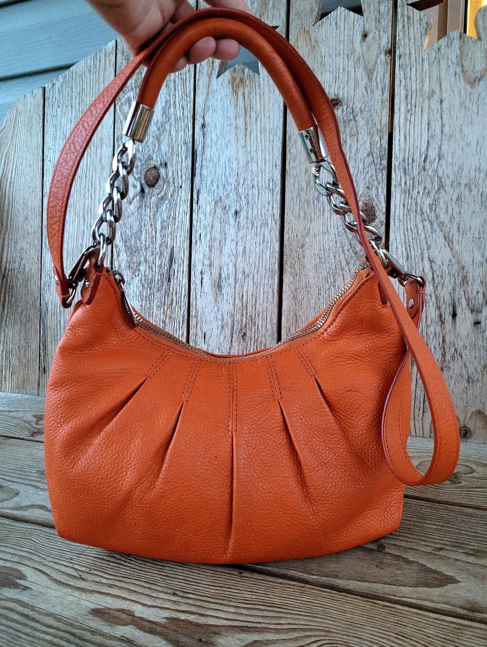 *Rare* Y2K Michael Kors Orange Pebbled Leather Top Carry Or Shoulder Handbag - Picture 2 of 11